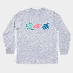 Paradise Beach Turtles - Three in a Row Kids Long Sleeve T-Shirt